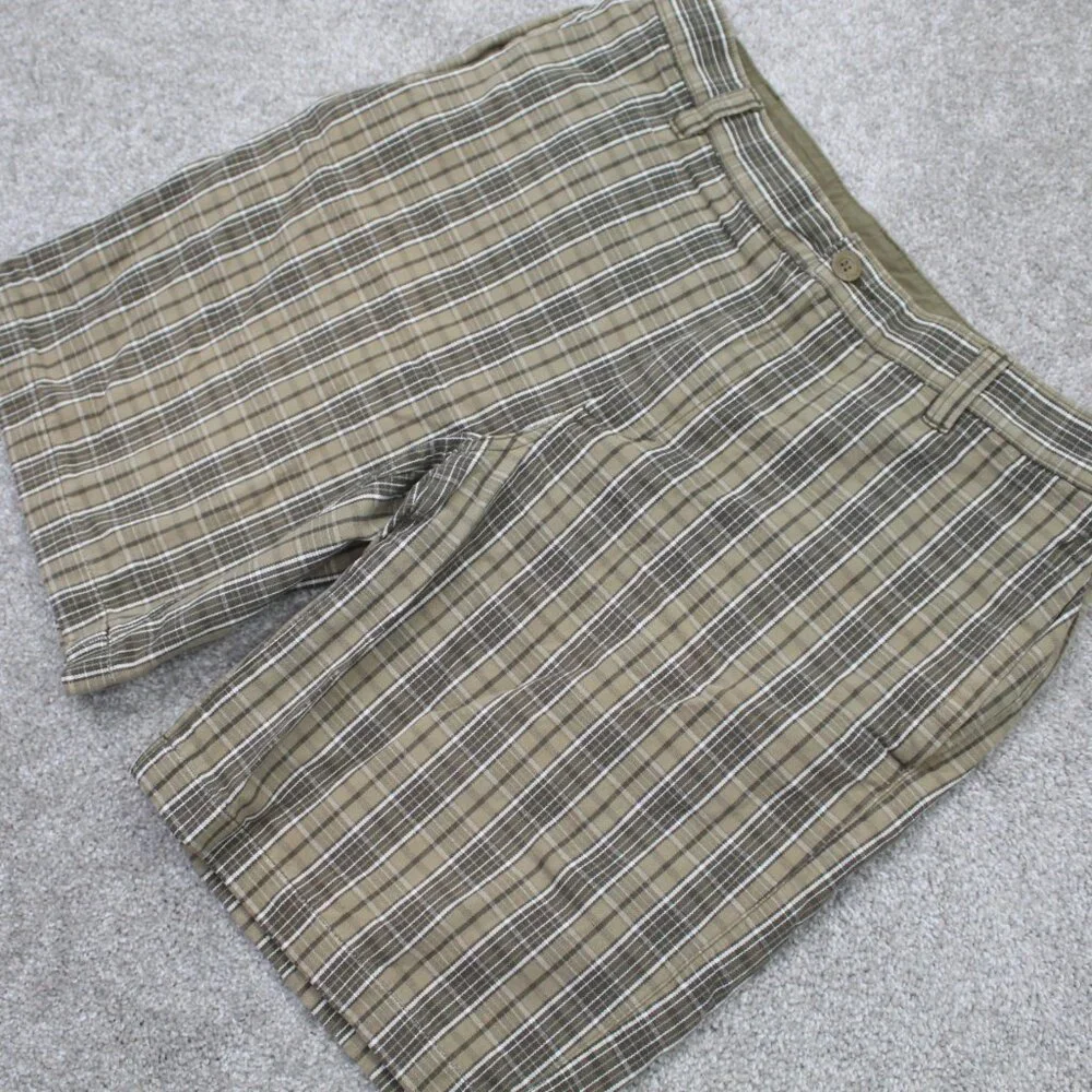 The North Face Chino Shorts‎ Mens 36 Regular Green/White Plaid Cotton Flat Front